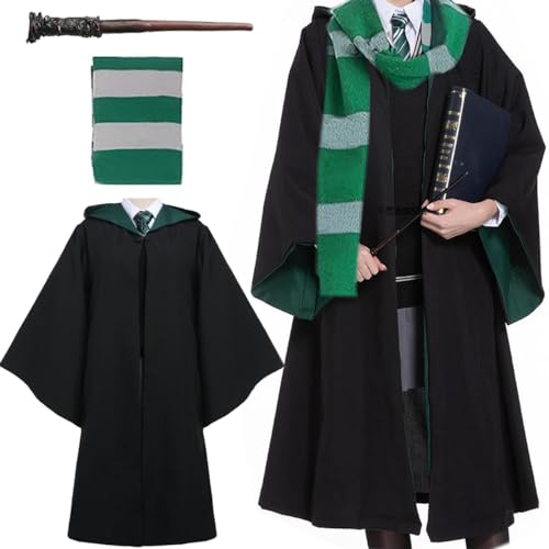 Utaomld Magician Wizard Robes with Scarf Spell Wand for Harry Cosplay Witches Hooded Cloak Halloween Costumes Christmas Carnival Teens Cape Small