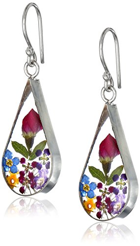 Amazon Essentials Sterling Silver Multi Pressed Flower Teardrop Earrings (previously Amazon Collection)