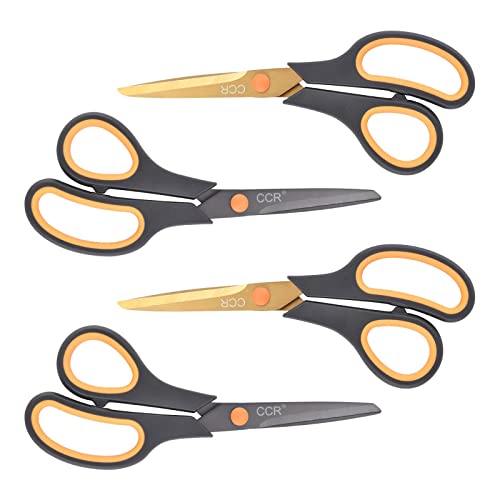 CCR Scissors 8 Inch Soft Comfort-Grip Handles Sharp Titanium Coating Blades, 4-Pack