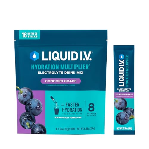 Liquid I.V. Hydration Multiplier - Concord Grape - Hydration Powder Packets | Electrolyte Powder Drink Mix | Convenient Single-Serving Sticks | Non-GMO | 1 Pack (16 Servings)