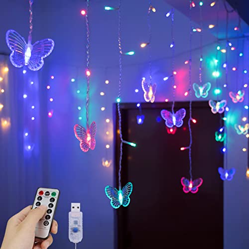 YOLIGHT Butterfly Curtain Lights 13ft 96 LED Fairy Lights 8 Modes String Lights with Remote, Butterfly Hanging Decoration for Bedroom Garden Wall Ceiling Party Wedding Holiday Christmas (Multicolor)