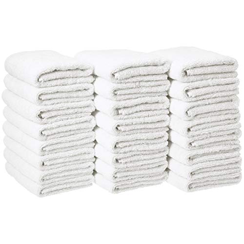 Amazon Basics Cotton Hand Towel, 24-Pack, White, 14'L x 8'W