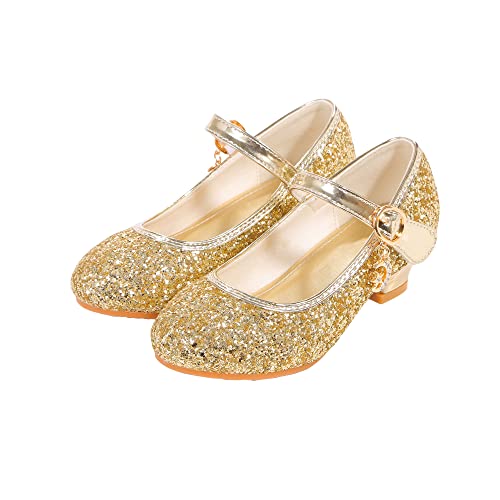 ALPHELIGANCE Girls Flats Sparkle Party Mary Jane Princess Dress Shoes (Gold, 13.5)