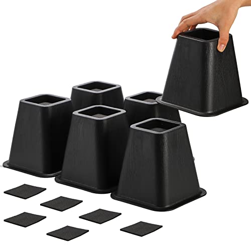 Mezchi 6 Pack Bed Furniture Risers, 6 inch Heavy Duty Couch Lift Risers for Sofa, Chair, Cabinet, Desk, Durable ABS Plastic, Premium Quality, Supports up to 2200 lbs per Leg, Black