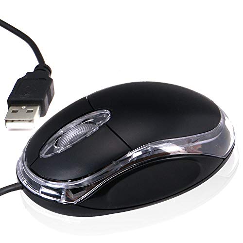 CableVantage Wired Optical Mouse - 3 Button PC Mouse with Scroll Wheel and Internal LED Light - for Laptop/Netbook/Desktop Computers - Supported by: Windows (7/10) and Apple MAC OS(Black)