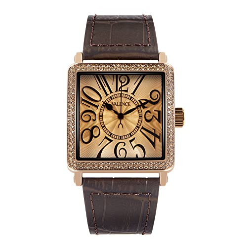 Valence Women's Watches. Vintage Large Face Square Watches for Women. Classic Ladies Quartz Watches with Brown Leather Band.（83 Brown