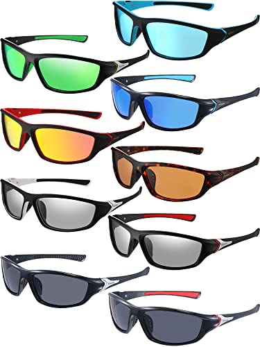 9 Pairs Polarized Sports Sunglasses Driving Shades Running Sunglasses for Men Polarized Tactical Sunglasses(Bright Colors)
