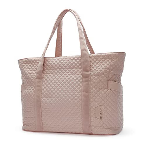 BAGSMART Large Tote Bag For Women, Travel Shoulder Bag Top Handle Handbag with Yoga Mat Buckle for Gym, Work, Travel(Pink, Large)