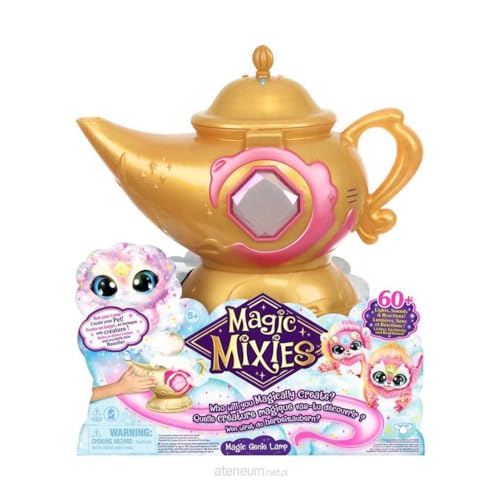 Magic Mixies Magic Genie Lamp with Interactive 8' Pink Plush Toy and 60+ Sounds & Reactions. Unlock a Magic Ring and Reveal a Pink Genie from The Real Misting Lamp. Gifts for Kids, Ages 5+, Medium