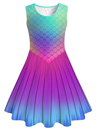 Funnycokid Girls Mermaid Dress Summer Sundress Kids Sleeveless Birthday Dresses Outfit Size 7 Size 8 Spring Twirl Clothes 7-8 Years