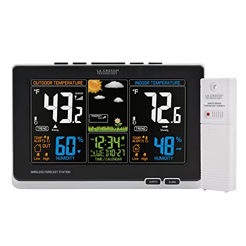 La Crosse Technology Advanced Weather Station with Full-Color LCD & Atomic Time - Monitor Indoor/Outdoor Conditions with Temperature Alerts and Humidity Readings with Transmission Range of 300 Feet