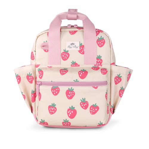 Itzy Ritzy Toddler Backpack - Daycare Bag - Features Adjustable Shoulder Straps, 2 Side Pockets & Spacious Interior with Wipeable Fabric Lining & Name Label, Strawberry Backpack