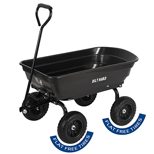 BILT HARD 4 Cu.Ft. 10' No-Flat Tires Poly Yard Dump Cart with 180° Rotating Handle, 600 lbs Capacity Heavy Duty Garden Carts and Wagons