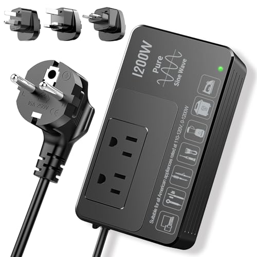 HYTED 1200Watt Voltage Converter 220V to 110V for Any American Appliances such as Hair Dryer Straightener Curling Iron Coffee Maker, Step Down Transformer Travel Power Plug Adapter US to EU/UK/AU/Asia