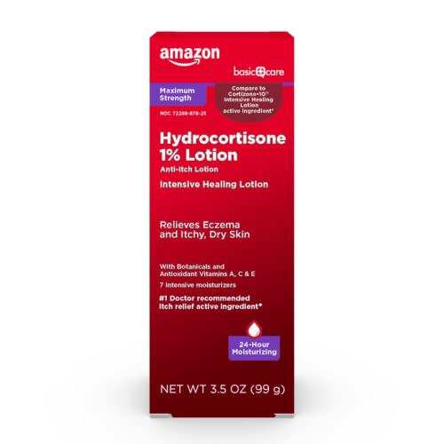 Amazon Basic Care Maximum Strength 1% Hydrocortisone Anti-Itch Lotion for Eczema, 3.5 ounce (Pack of 1)