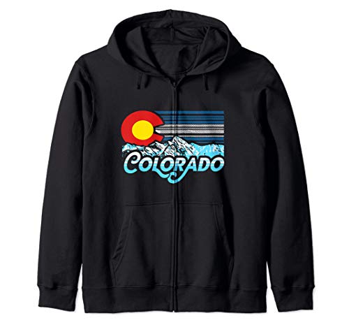 Vintage State of Colorado Flag & Rocky Mountains Graphic Zip Hoodie