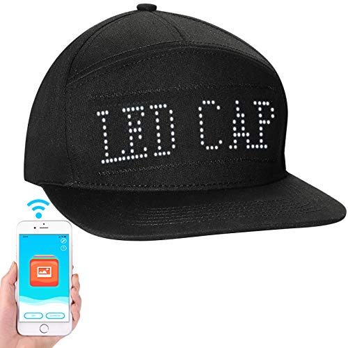 LIOVODE LED Hats,LED Caps Display Message Bluetooth Editable Cool Hat for Party Black