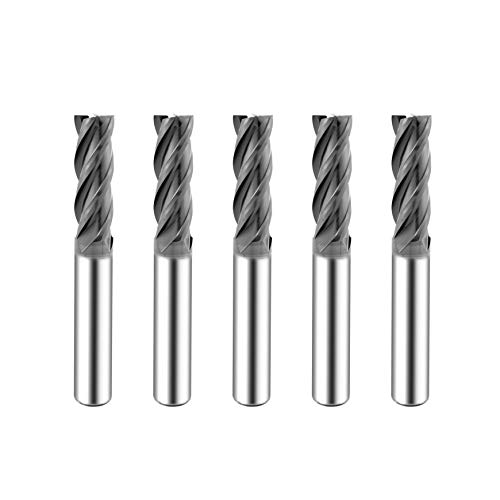 SPEED TIGER Micrograin Carbide Square End Mill - 4 Flute - ISE1/4'4T (5 Pieces, 1/4') - for Milling Alloy Steels, Hardened Steel, Metal & More – Mill Bits Sets for DIYers & Professionals