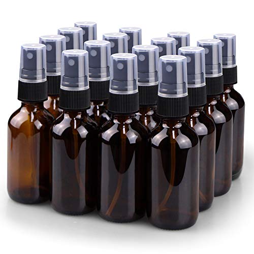 Wedama Spray Bottle, 2oz Fine Mist Glass Spray Bottle, Little Refillable Liquid Containers for Watering Flowers Cleaning(16 Pack, Amber)