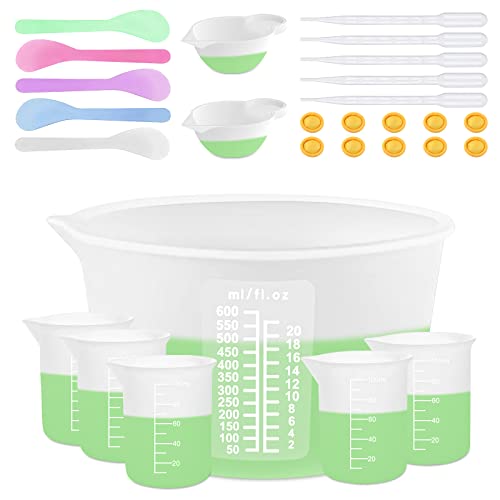 Silicone Measuring Cups for Resin Supplies, Resin Cups Kit with 600ml & 100ml Resin Mixing Cups and Tools, Silicone Cups for Resin Molds, Epoxy Resin Cups, Cooking, Casting Moulds, Jewelry Making