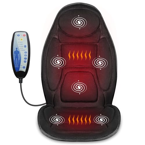 Snailax Vibration Massage Seat Cushion with Heat,Back Massager,Massage Chair Pad with 6 Vibrating Motors and 2 Heat Levels,Chair Massager for Home Office Use(Black)