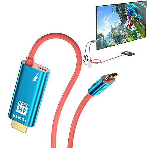 QCEs USB C to HDMI Cable for Switch/OLED, Portable Switch Dock 4K HDMI TV Adapter Cord with Charging 6.6Ft Compatible with Nintendo Switch Dock, Steam Deck, iPhone 15, Galaxy S23