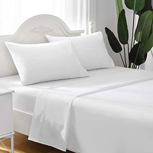 ILAVANDE White Queen Sheets Set 4 Piece,Hotel Luxury Super Soft 1800 Series Microfiber Queen Bed Sheets Set-Wrinkle Free & Breathable-14 Deep Pocket Sheets for Queen Size Bed(Queen,White)