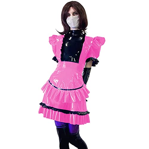 Adult Baby Sissy Short Dress Short Sleeve PVC Gothic Lolita Dress ABDL DDLG Cosplay Princess Lolita cd Adult Sissy Dress (7X-Large,Pink,7X-Large)