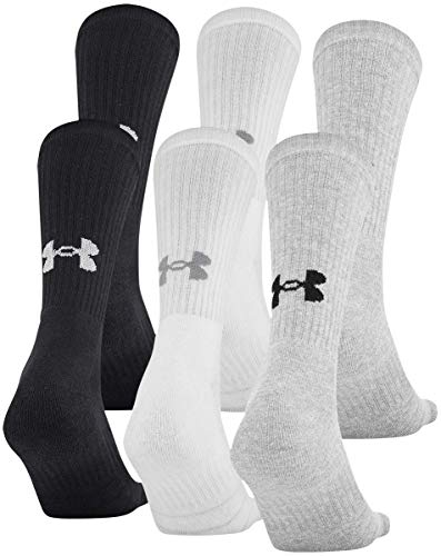 Under Armour Adult Training Cotton Crew Socks, Multipairs , True Gray Heather 2 (6-Pairs) , Large