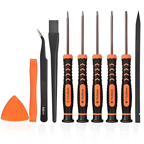 TECKMAN T6 T8 T9 T10 Torx Security Screwdriver Set, Repair Kit for Xbox one Xbox 360 PS3 PS4 Controller Disassembly and Cleaning with Anti-static Brush, Tweezer and Opening Pry Tools