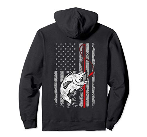 Fishing American Flag Vintage USA Bass Fisherman Pullover Hoodie