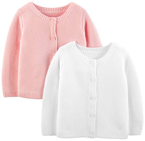 Simple Joys by Carter's Baby Girls' 2-Pack Knit Cardigan Sweaters, White/Pink, 6-9 Months