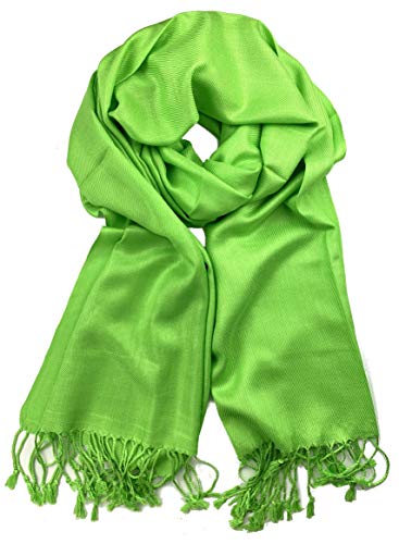 Plum Feathers Premium Solid Color and Metallic Fashion Scarf, Womens Pashmina Shawl Wrap with Fringes (Lime Green)