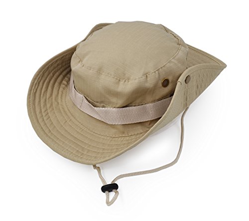 Outdoor Wide Brim Sun Protect Hat, Classic US Combat Army Style Bush Jungle Sun Cap for Fishing Hunting Camping Light Khaki 1