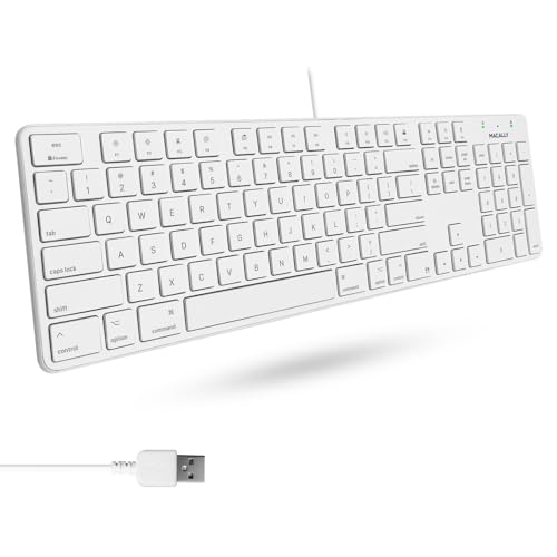 Macally Slim USB Wired Keyboard for Mac and Windows PC - Full Size 104 Key Layout & 16 Shortcut Keys - Scissor Keycaps for Smooth Typing - Mac Wired Keyboard with Numeric Keypad