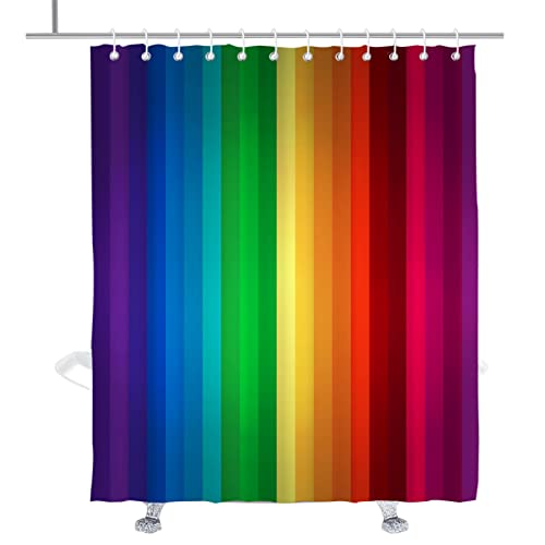 TheBlackSpot Rainbow Shower Curtain Colorful Stripe Bath Curtains Decor Sets Grommet with Hooks 72W x 72H inches