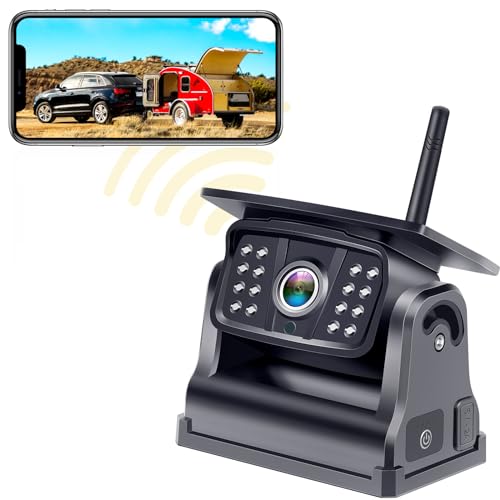 Wireless Backup Camera Solar WiFi - Magnetic Ease of Use Hitch Trailer Truck HD 1080P Clear Night Vision No Lag Rechargeable Rear View Camera Car RV Camper Steady Connection to Phone - DoHonest V7