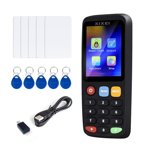 JIAN BOLAND RFID Readers Writer RFID Copier Decoding IC Card Smart Key Duplicator for T5577 ID Cards/Key Fobs and 13.56mhz UID Key with 5pcs 125Khz ID Cards+5pcs IC Cards(x7)