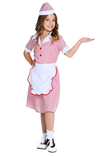 Fun Costumes - Girl's Vintage 50's Car Hop Costume | Retro Diner Restaurant Waitress Outfit | Soda Jerk Cosplay Uniform XL Red