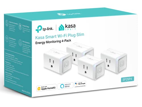 Kasa Smart Plug Mini 15A, Apple HomeKit Supported, Smart Outlet Works with Siri, Alexa & Google Home, UL Certified, App Control, Scheduling, Timer, 2.4G WiFi Only, 4 Count (Pack of 1) (EP25P4), White