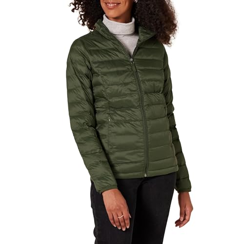 Amazon Essentials Women's Lightweight Long-Sleeve Water-Resistant Packable Puffer Jacket (Available in Plus Size), Olive, Large