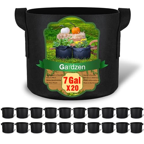 Gardzen 20-Pack 7 Gallon Grow Bags, Aeration Fabric Pots with Handles, Pot for Plants