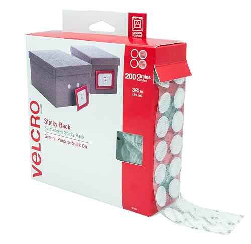 VELCRO Brand Dots with Adhesive White | 200 Pk | 3/4' Circles | Sticky Back Round Hook and Loop Closures for Organizing, Arts and Crafts, School Projects, 91824, 200Pk