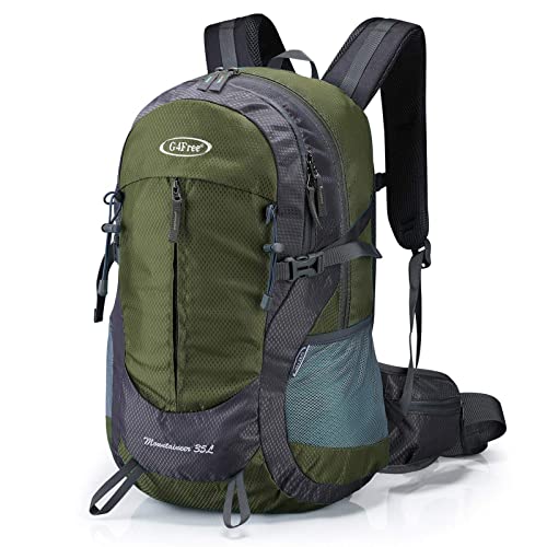 G4Free 35L Hiking Backpack Water Resistant Outdoor Sports Travel Daypack Lightweight with Rain Cover for Women Men (Army Green)