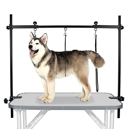 LEIBOU H-Shape Dog Grooming Arm Pet Supplies Grooming Table Arm with 3 Noose and Clamp Heavy Duty Aluminum Alloy Frame with 35.4” Adjustable Height and 36.2” ~ 50” Adjustable Width Dog Grooming Kit