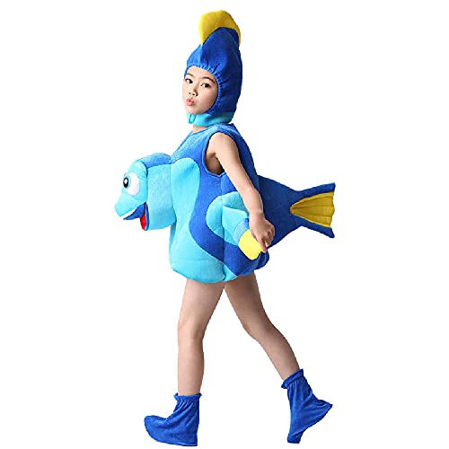 Quenny children's marine animal costume,seahorse octopus starfish crab Halloween dance costume. (Blue Dolly fish/XXXX-L)