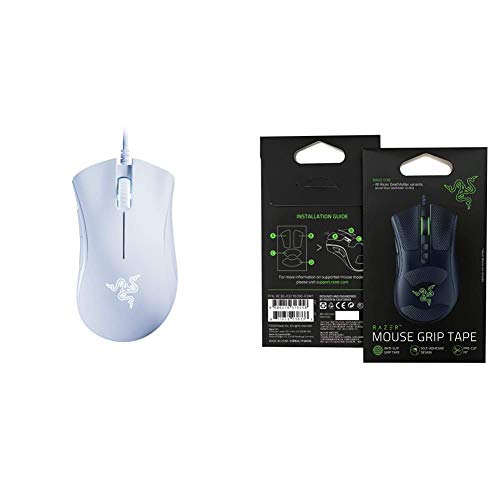 Razer DeathAdder Essential Gaming Mouse: 6400 DPI Optical Sensor - Mercury White + Razer Mouse Grip Tape - Anti-Slip Grip Tape - Self-Adhesive Design