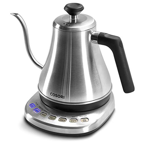 COSORI Electric Gooseneck Kettle with 5 Variable Presets, Pour Over Kettle & Coffee Kettle, 100% Stainless Steel Inner Lid & Bottom, 1200 Watt Quick Heating, 0.8L, Silver