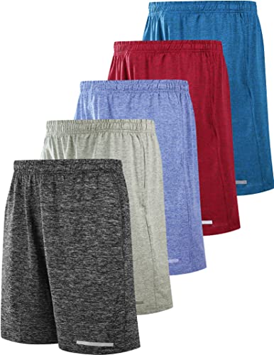 Pack of 5 Men's Athletic Basketball Shorts Mesh Quick Dry Activewear with Pockets (Set 4, Medium)