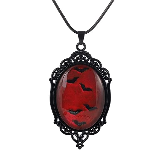 YWMAN Gothic Vampire Bat Cameo Necklace - Vintage Blood Bat Cabochon Pendant Choker - Mystic Witch Jewelry Gift for Women Girl